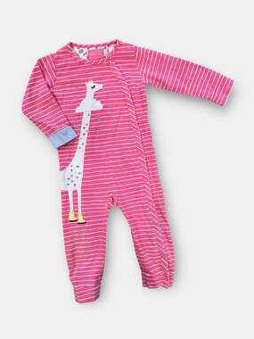 Joules Baby Girl Pink Striped Giraffe Applique Sleepsuit 12-18m